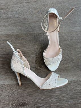 Crystal-Embellished Women's Ankle Strap Heels in Ivory bridal bachelorette
